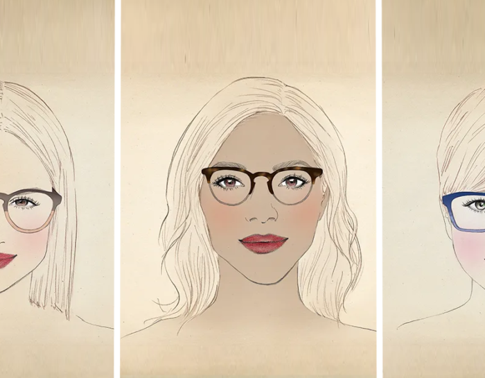 trois formes de visage différentes en croquis pour illustrer le choix de lunettes de vue