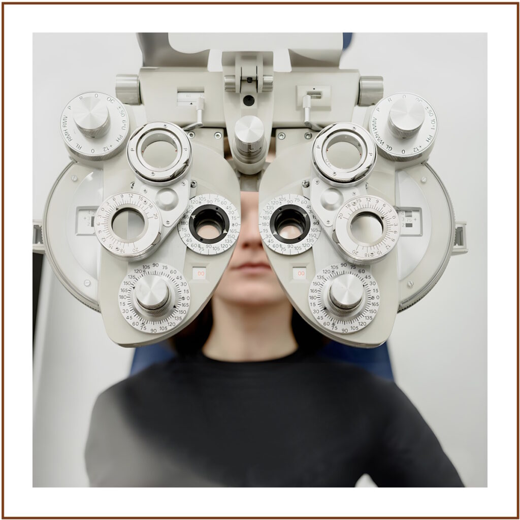 Une femme est en train d'avoir un examen de vue chez son opticien